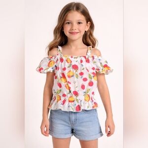 #1880 Cup Of Sweet Colorful Off-Shoulder Floral Peasant  Top Sz. XXS (3)